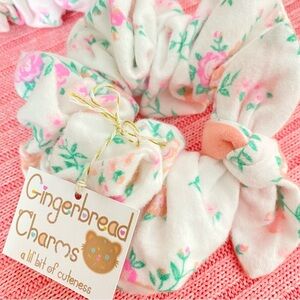 Floral Big Hair Scrunchie - Flannel Soft Scrunchie with Bow - Pastel Scrunchie